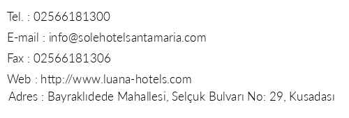 Luana Hotels Santa Maria telefon numaralar, faks, e-mail, posta adresi ve iletiim bilgileri